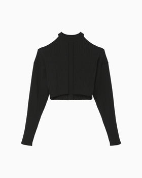 Ribbed Eyelet Knit Long Sleeve Top - black