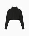 Ribbed Eyelet Knit Long Sleeve Top - black