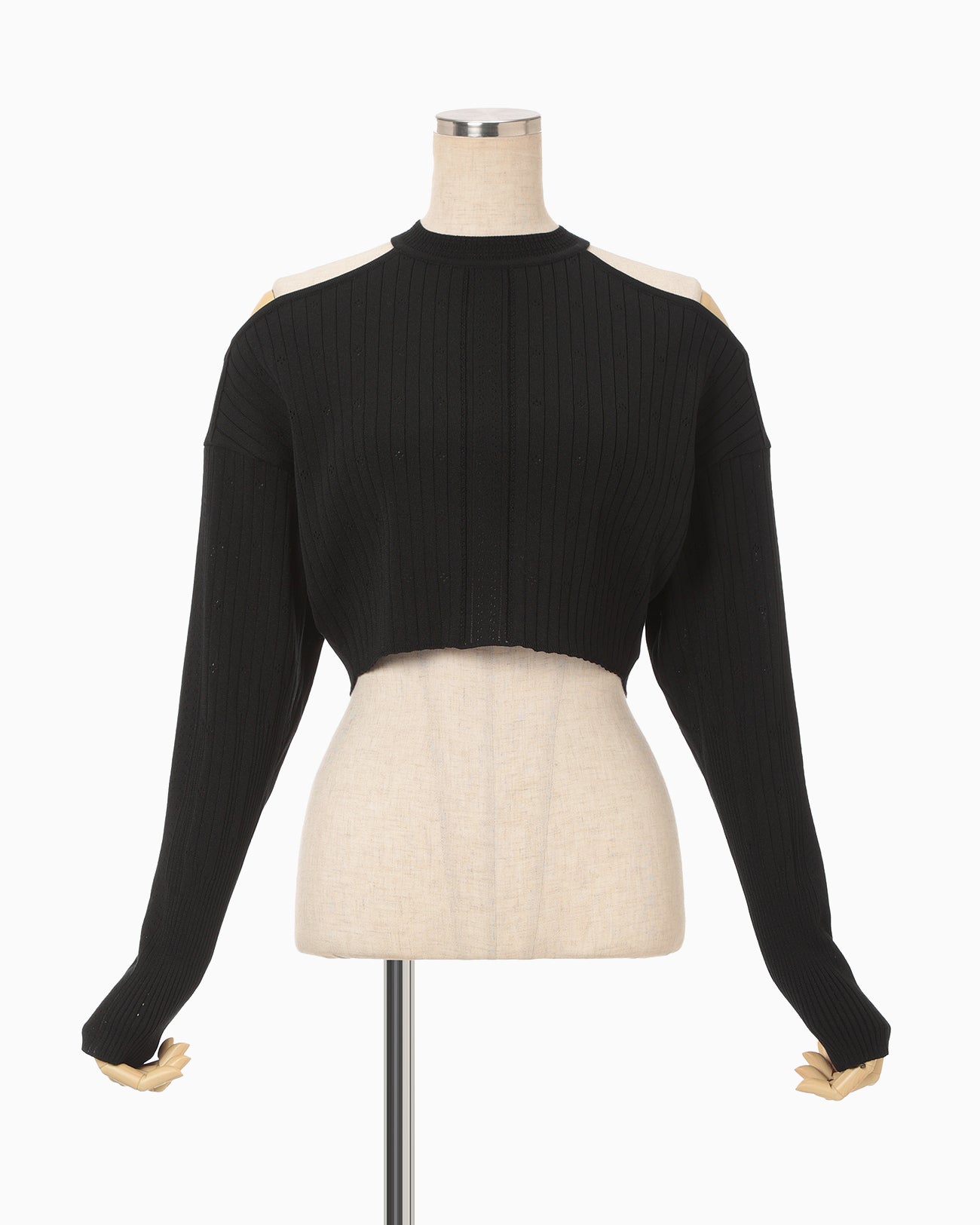 Ribbed Eyelet Knit Long Sleeve Top - black - Mame Kurogouchi