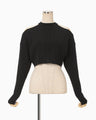 Ribbed Eyelet Knit Long Sleeve Top - black
