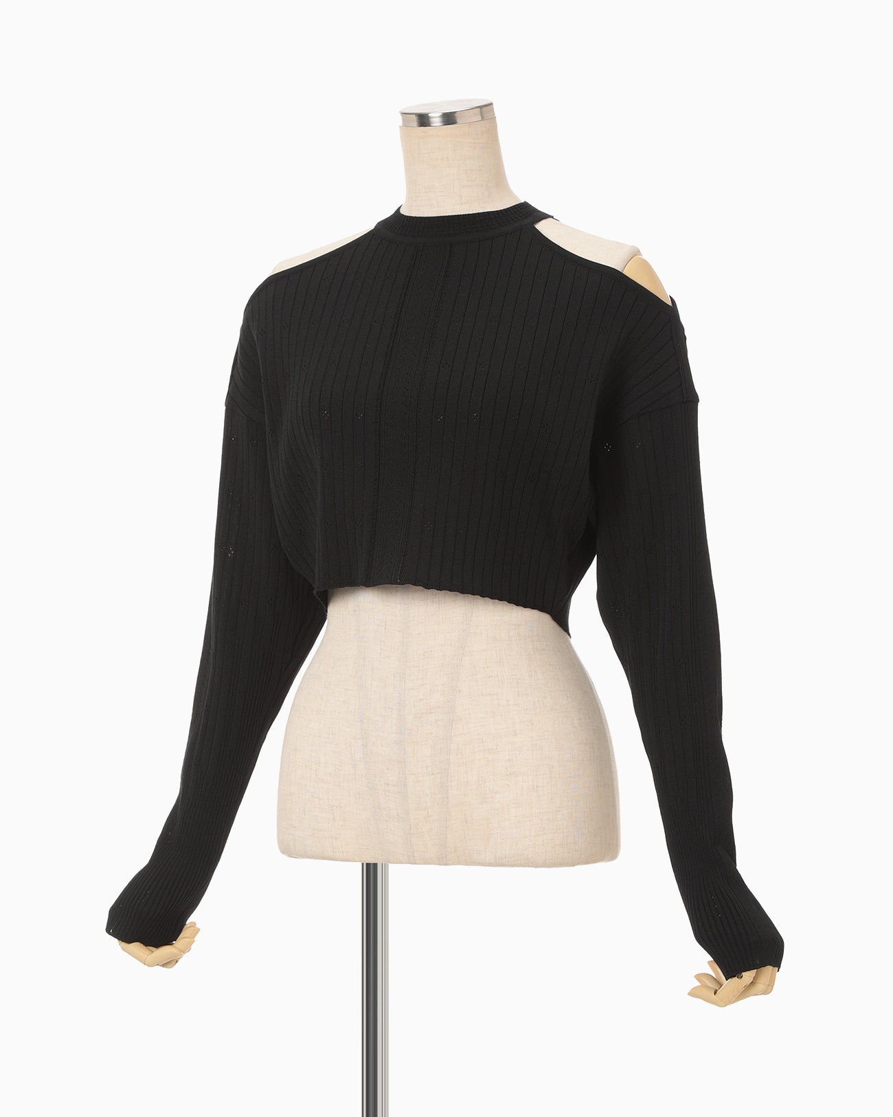 ま Ribbed Eyelet Knit Long Sleeve Top - black - Mame Kurogouchi