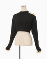 Ribbed Eyelet Knit Long Sleeve Top - black