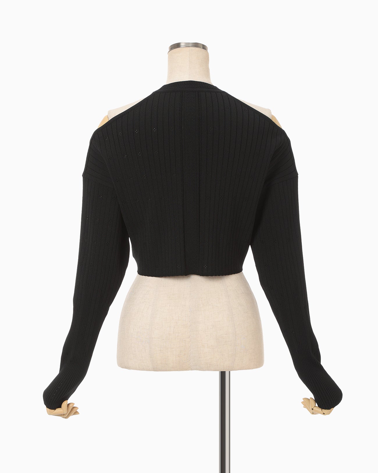 Ribbed Eyelet Knit Long Sleeve Top - black - Mame Kurogouchi