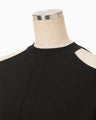Ribbed Eyelet Knit Long Sleeve Top - black