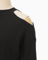 Ribbed Eyelet Knit Long Sleeve Top - black