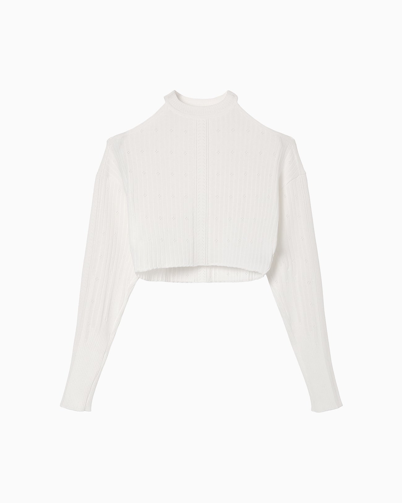 Ribbed Eyelet Knit Long Sleeve Top - white - Mame Kurogouchi