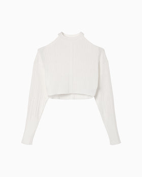 Ribbed Eyelet Knit Long Sleeve Top - white