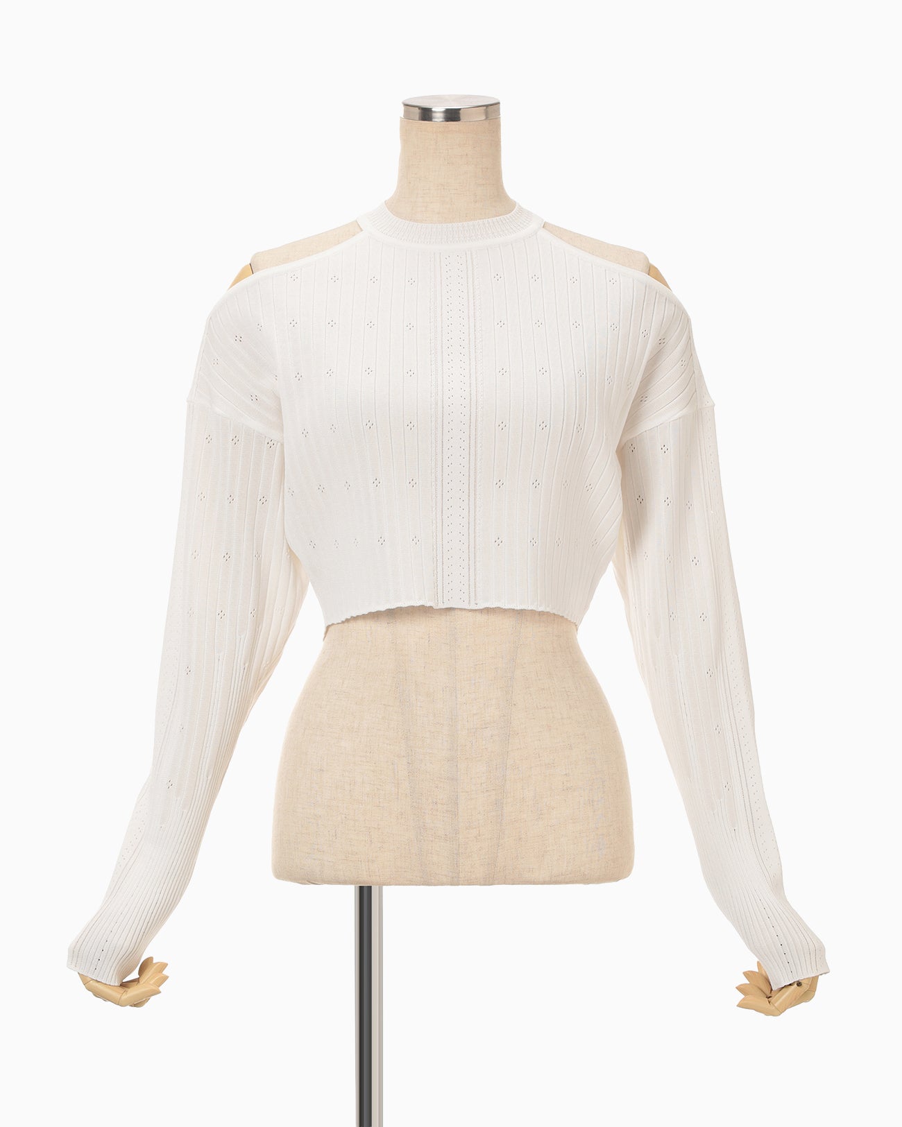 Ribbed Eyelet Knit Long Sleeve Top - white - Mame Kurogouchi