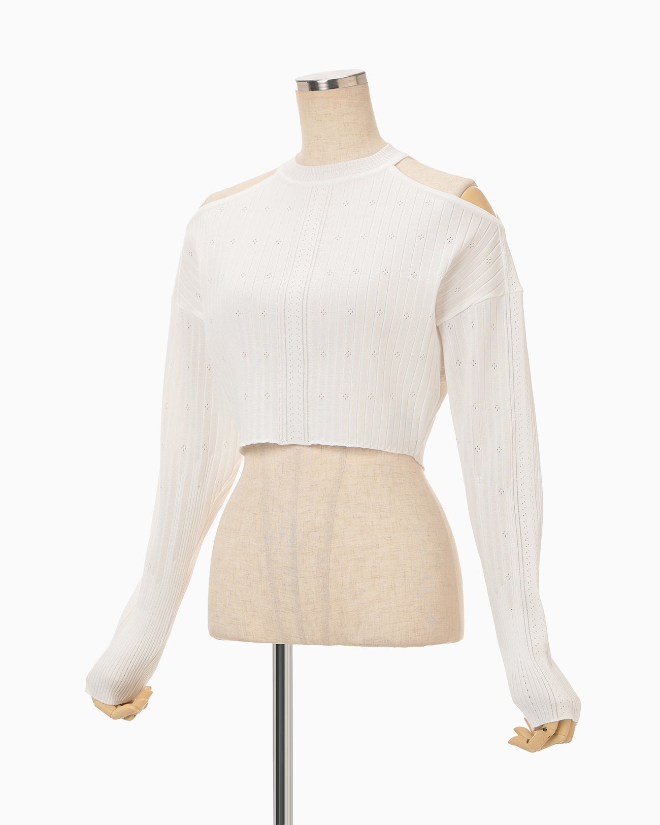Ribbed Eyelet Knit Long Sleeve Top - white - Mame Kurogouchi