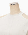 Ribbed Eyelet Knit Long Sleeve Top - white