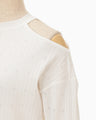 Ribbed Eyelet Knit Long Sleeve Top - white