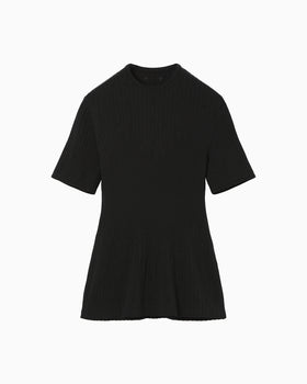 Ribbed Eyelet Knit Short Sleeve Top - black
