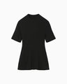 Ribbed Eyelet Knit Short Sleeve Top - black