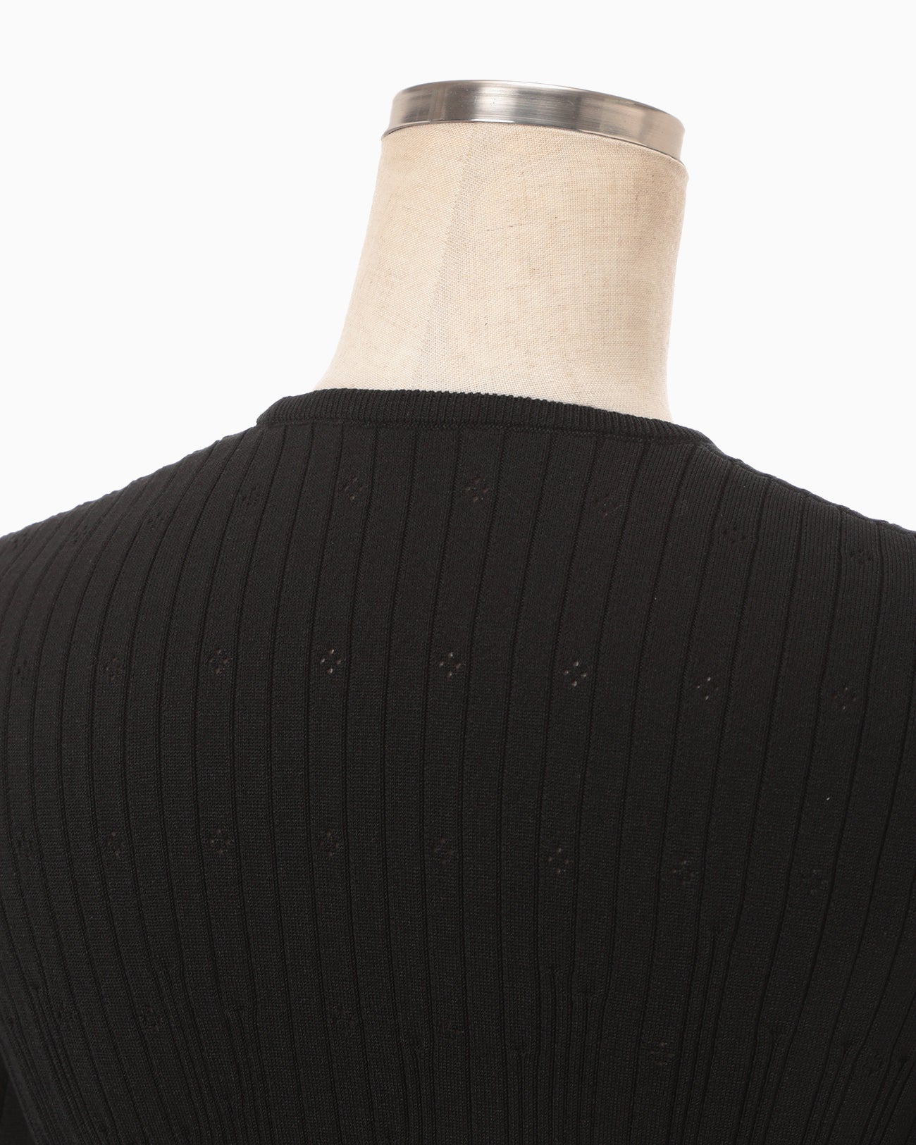 Ribbed Eyelet Knit Short Sleeve Top - black - Mame Kurogouchi