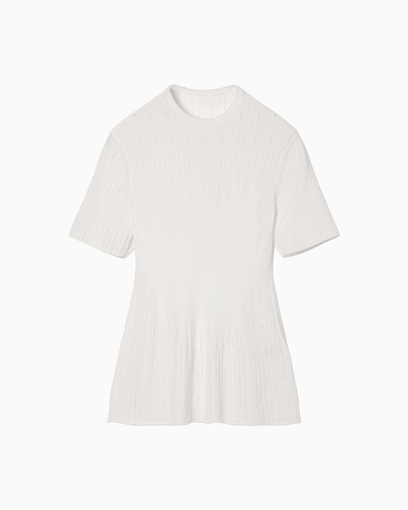 Ribbed Eyelet Knit Short Sleeve Top - white - Mame Kurogouchi