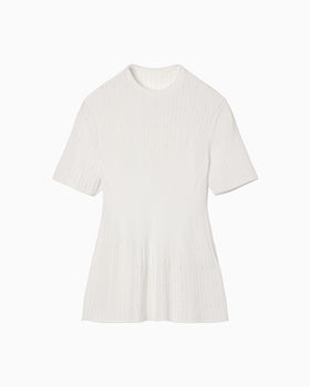Ribbed Eyelet Knit Short Sleeve Top - white