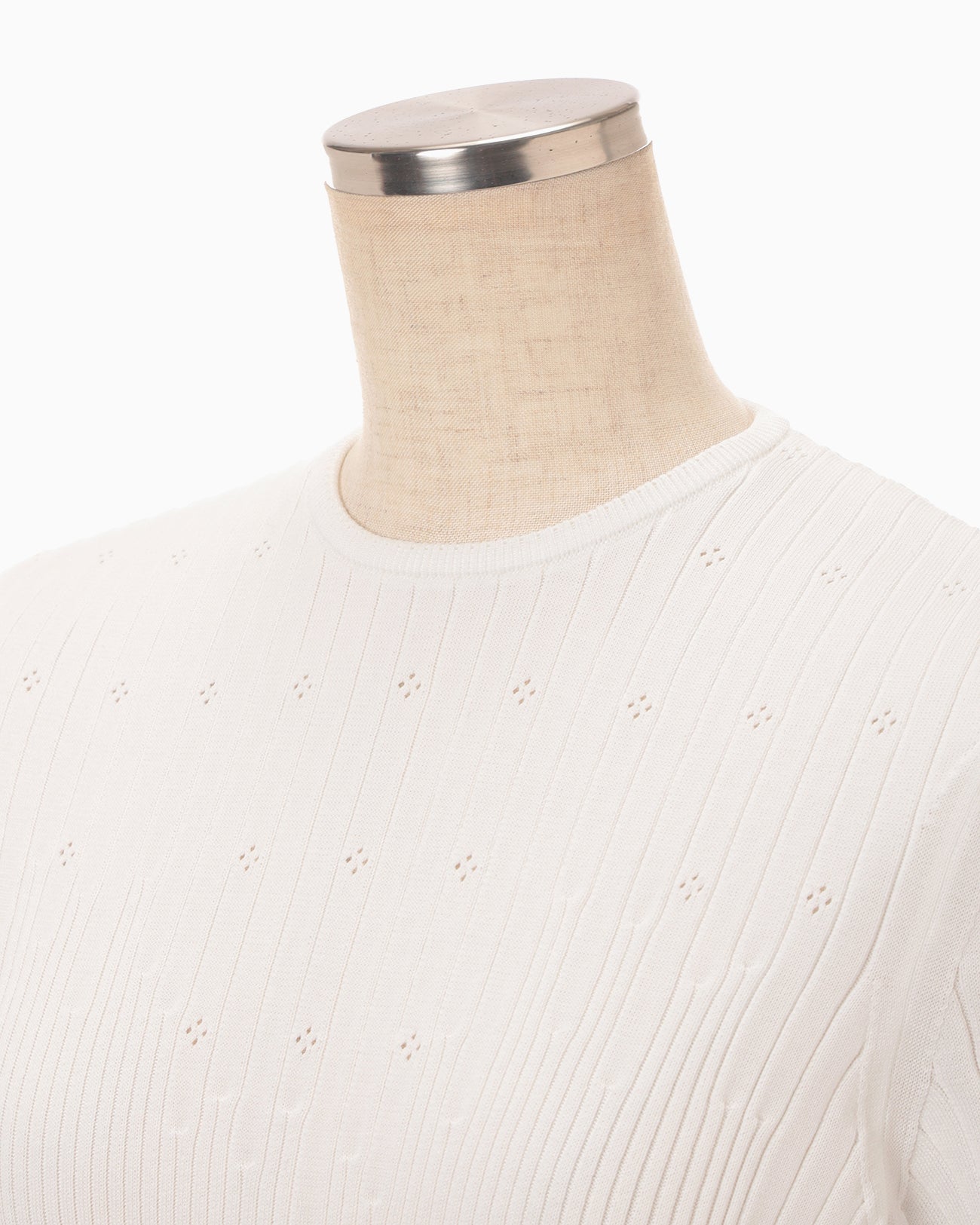 Ribbed Eyelet Knit Short Sleeve Top - white - Mame Kurogouchi