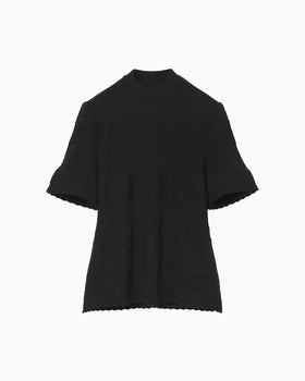 Knit Lace Short Sleeve Top - black