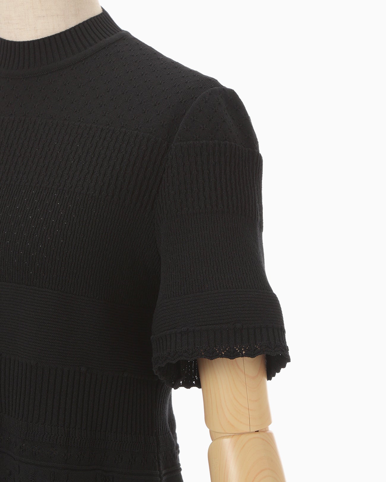 Knit Lace Short Sleeve Top - black - Mame Kurogouchi