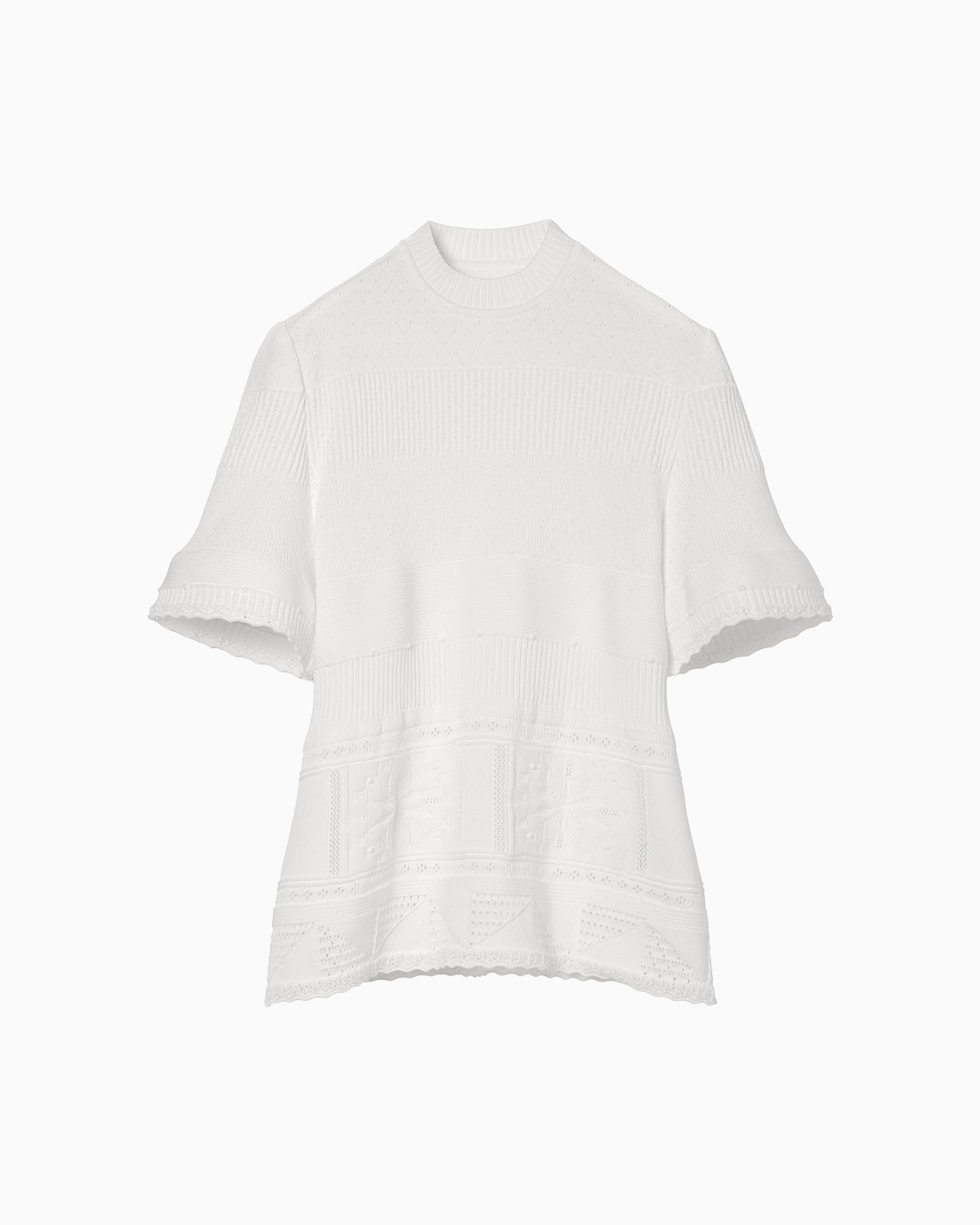 Knit Lace Short Sleeve Top - white - Mame Kurogouchi