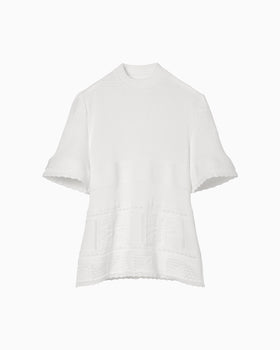 Knit Lace Short Sleeve Top - white