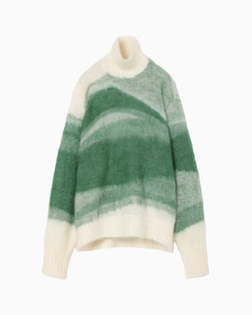 Wool Mohair High Neck Knit Top - green