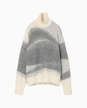 Wool Mohair High Neck Knit Top - grey