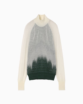 Sheer Jacquard High Neck Knit Top - green