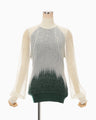 Sheer Jacquard High Neck Knit Top - green