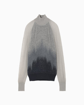 Sheer Jacquard High Neck Knit Top - navy