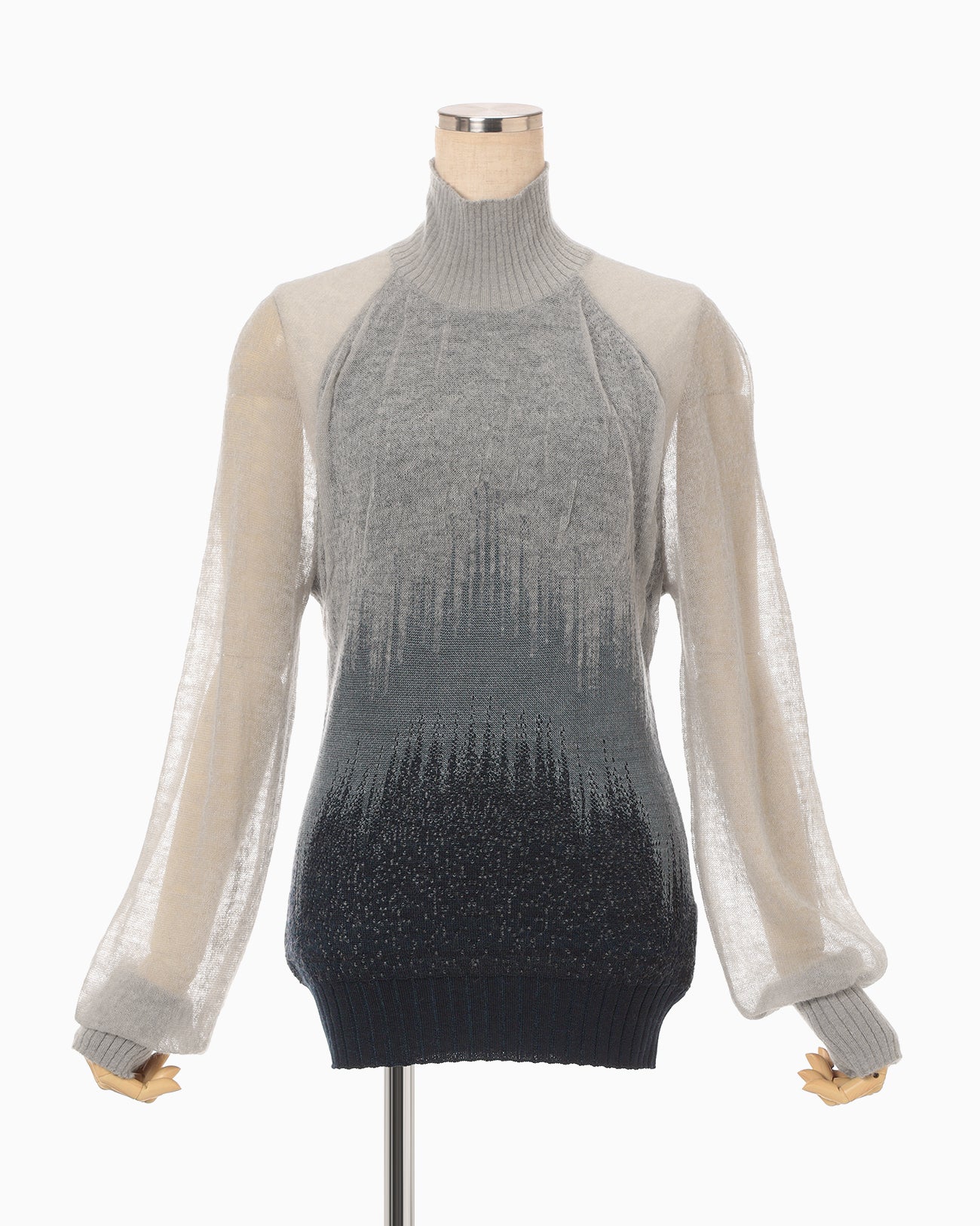 Sheer Jacquard High Neck Knit Top - navy - Mame Kurogouchi