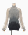 Sheer Jacquard High Neck Knit Top - navy