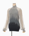 Sheer Jacquard High Neck Knit Top - navy