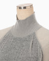 Sheer Jacquard High Neck Knit Top - navy