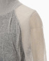 Sheer Jacquard High Neck Knit Top - navy