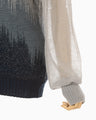 Sheer Jacquard High Neck Knit Top - navy