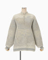 Pile Jacquard Half Zip Knit Top - beige