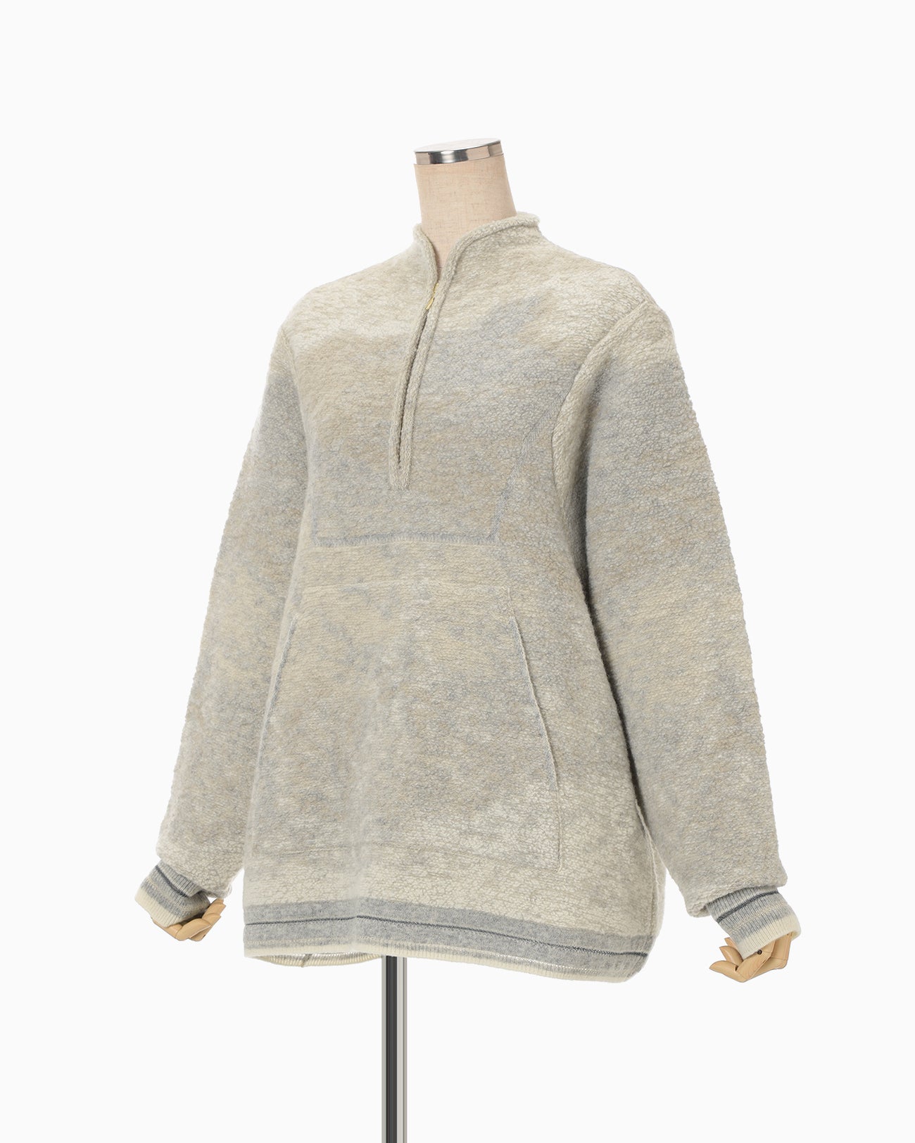 Pile Jacquard Half Zip Knit Top - beige - Mame Kurogouchi