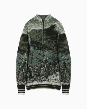 Pile Jacquard Half Zip Knit Top - green