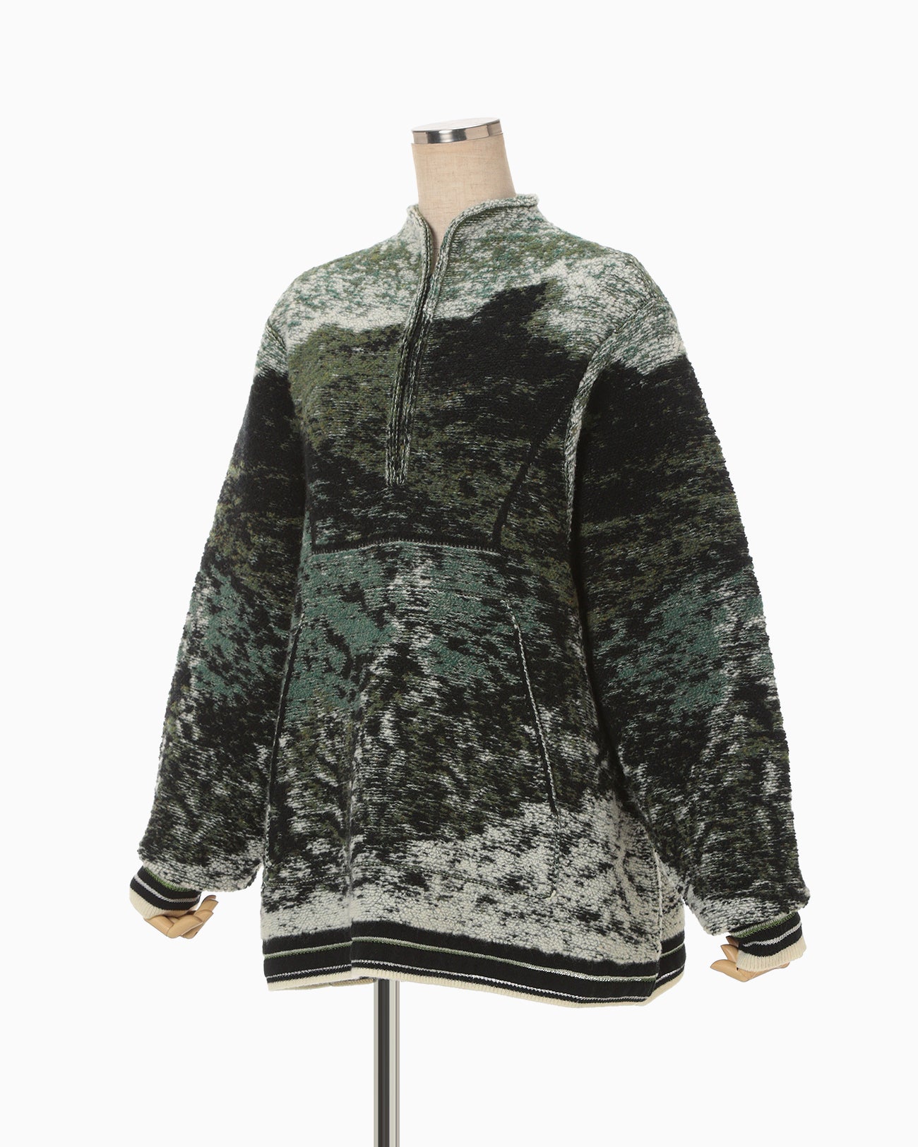 【めい】 Pile Jacquard Half Zip Knit Top - green - Mame Kurogouchi