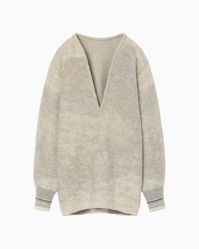 Pile Jacquard Plunge Knit Top - beige