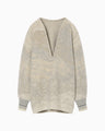 Pile Jacquard Plunge Knit Top - beige