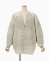 Pile Jacquard Plunge Knit Top - beige