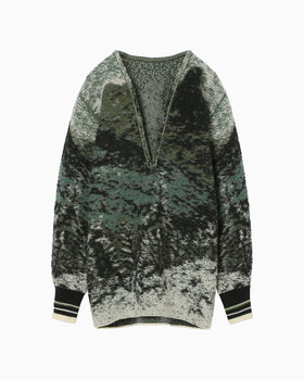 Pile Jacquard Plunge Knit Top - green