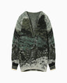 Pile Jacquard Plunge Knit Top - green