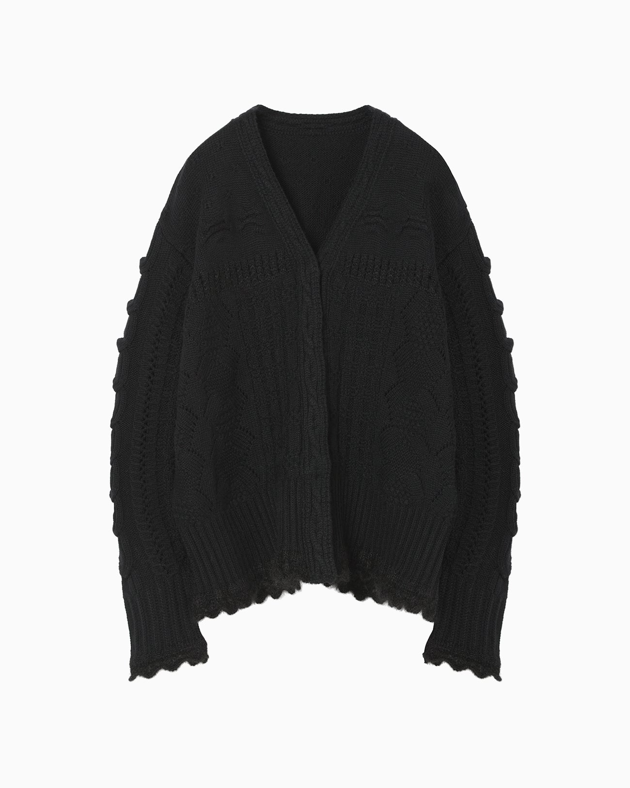 Wool Cable Knit Cardigan - black - Mame Kurogouchi