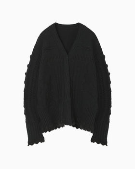 Wool Cable Knit Cardigan - black