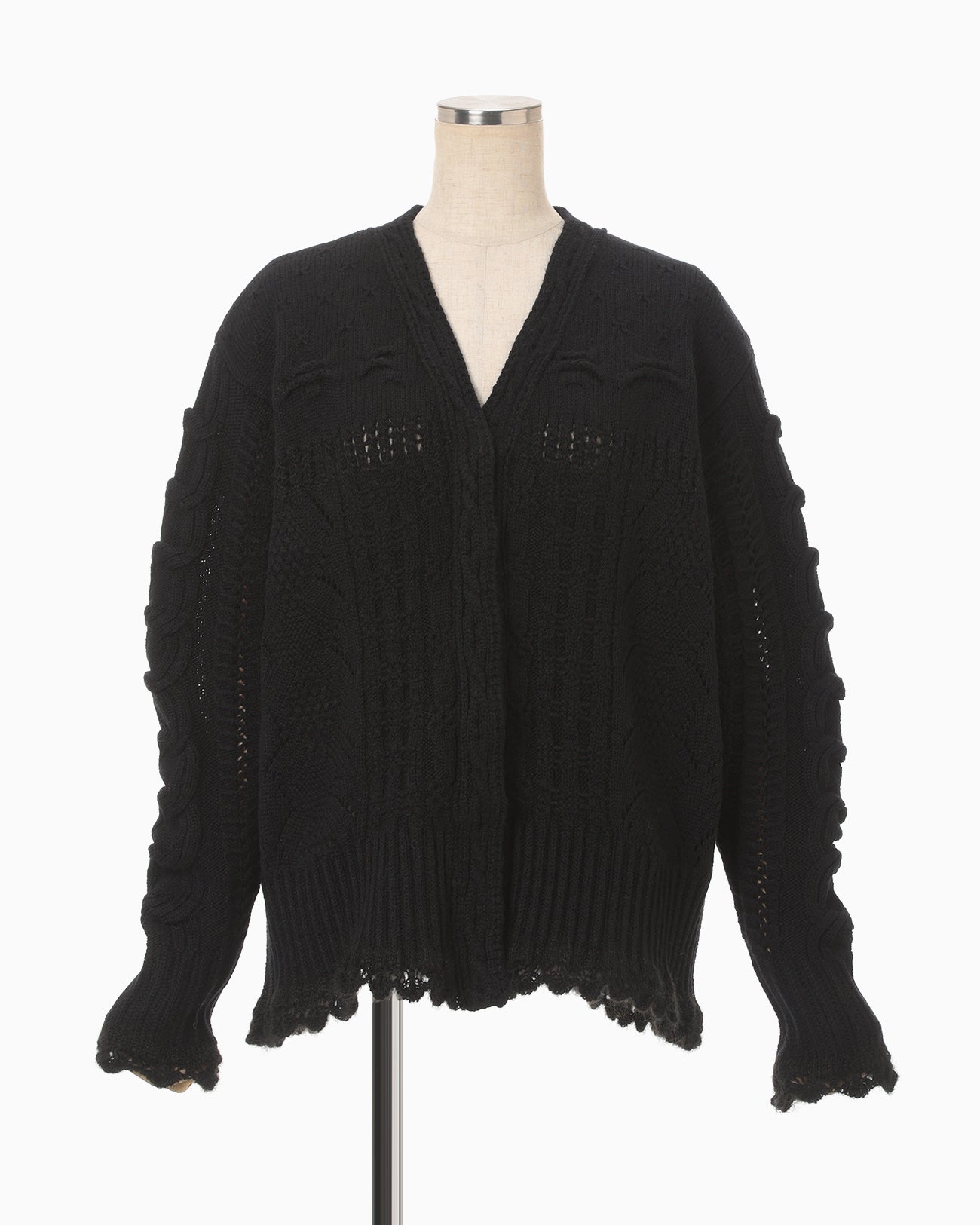 Wool Cable Knit Cardigan - black - Mame Kurogouchi