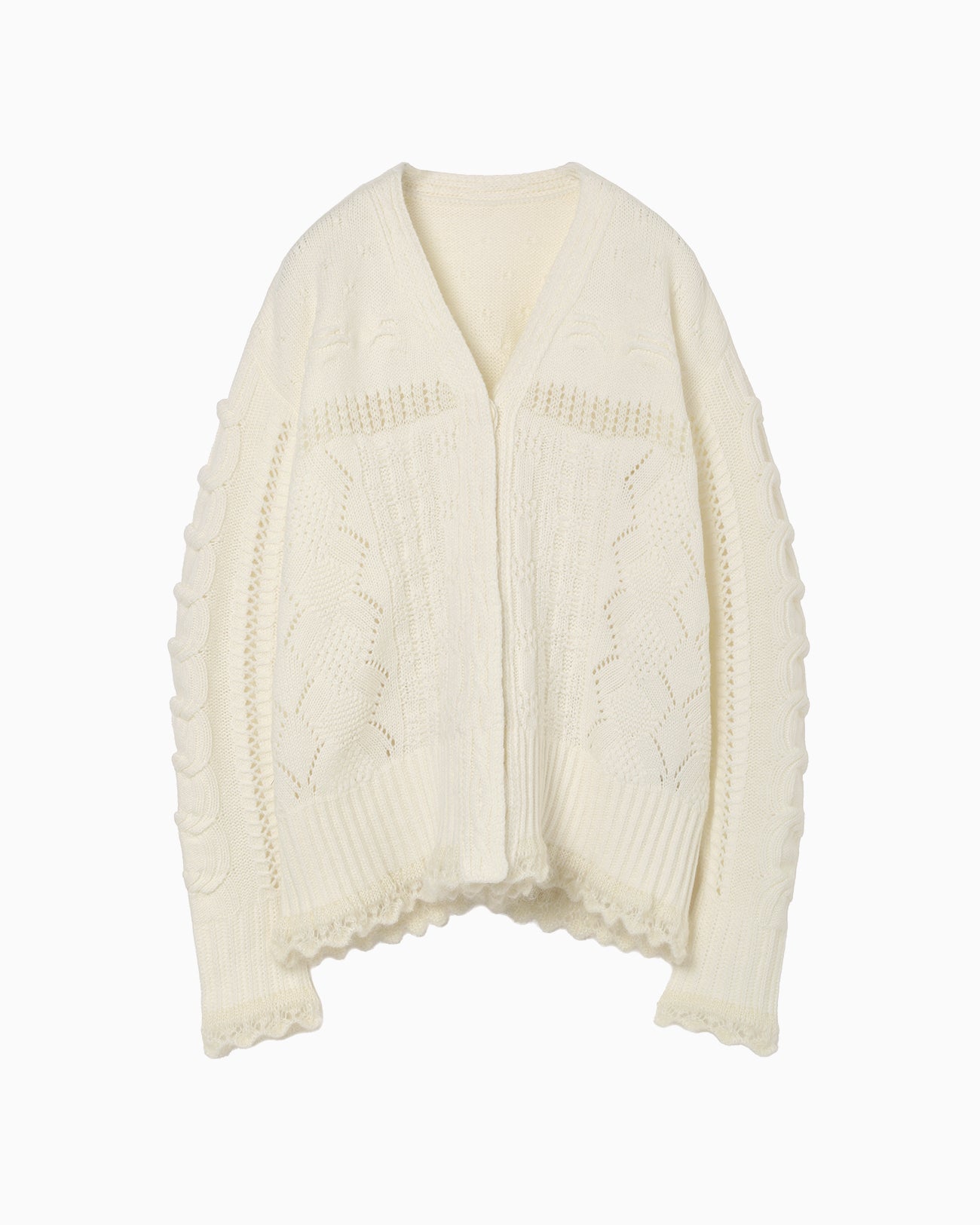 Wool Cable Knit Cardigan - ecru - Mame Kurogouchi