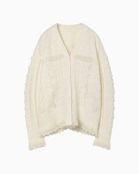 Wool Cable Knit Cardigan - ecru